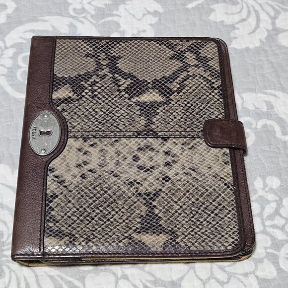 Fossil Brown Leather Snakeskin 10" Computer Tablet Cover - Picture 1 of 7